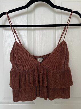 Dress Forum LA Bronze Sheen Flowy Ruffled Crop Top - Size M
